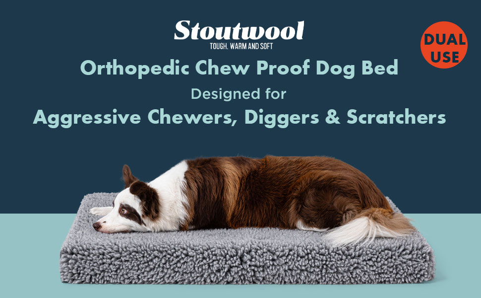 Лежанка для собак Stoutwool 10см, стійка до кусання, ортопедична, для маленьких порід, 58x41x10см, сіра