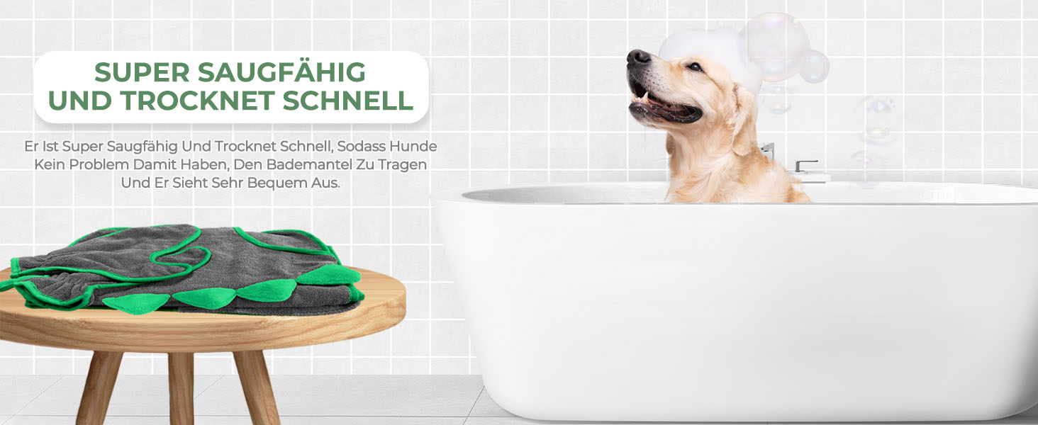 Рушник для собак з мікрофібри, халат для собак, швидковисихаючий, з регульованим коміром на липучці, для великих, середніх та маленьких собак/котів (Сірий зелений, M)