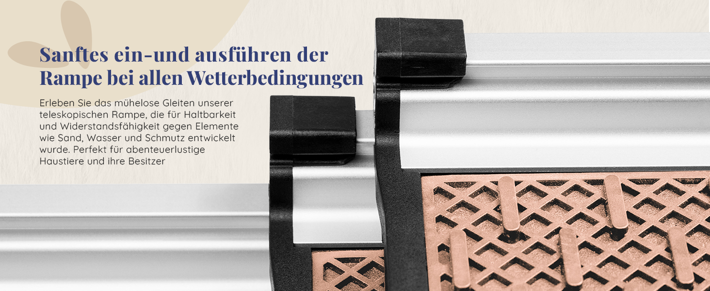Рампа для собак у машину Klappbar - Складана, стабільна, протиковзка, для автомобілів та SUV до 90 кг, телескопічна алюмінієва рампа, з світловідбиваючими смугами, кріпильний кліп, для великих собак