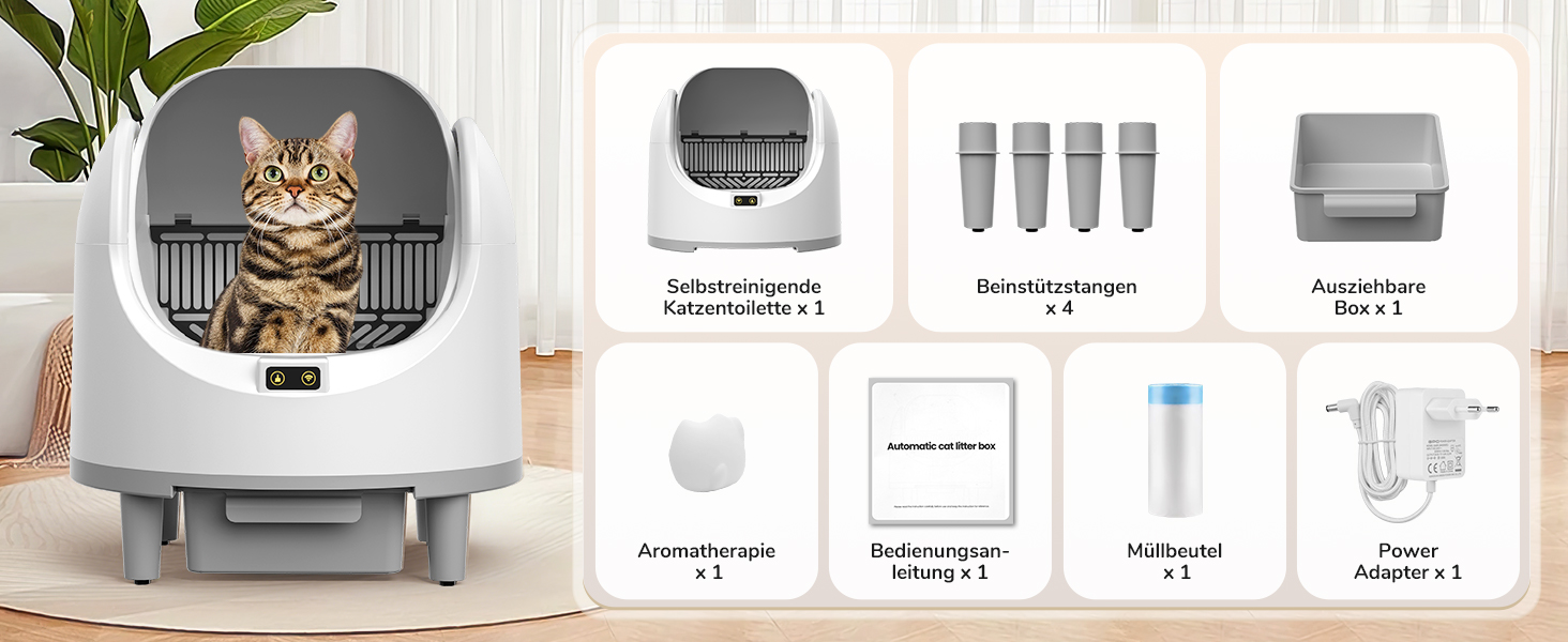 Автоматичний лоток для котів Katzenklo XXL з самоочищенням, відкривається зверху, з керуванням через додаток, датчиком безпеки та усуненням запаху. Великий об'єм для кількох котів