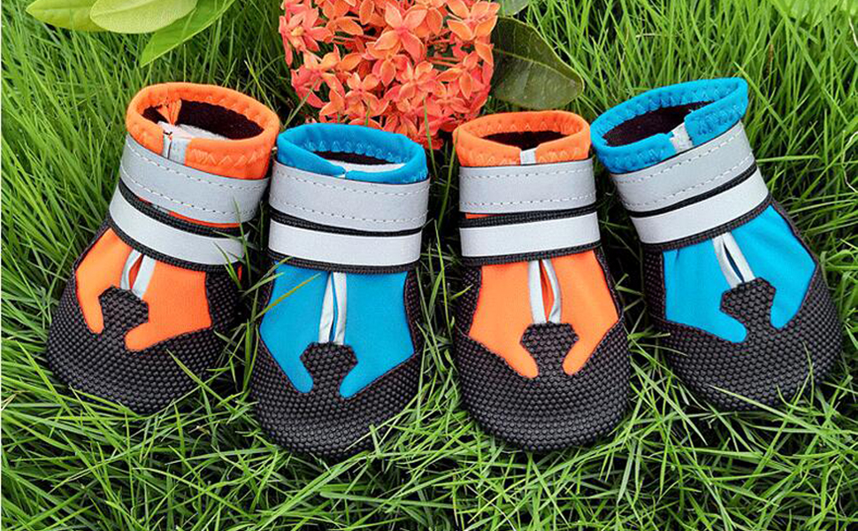 Водонепроникні чоботи для собак Leeko, 4 шт. - антиковзаючі, захист лап, з відбиваючим ремінцем, на липучці, для маленьких собак, помаранчеві (S)