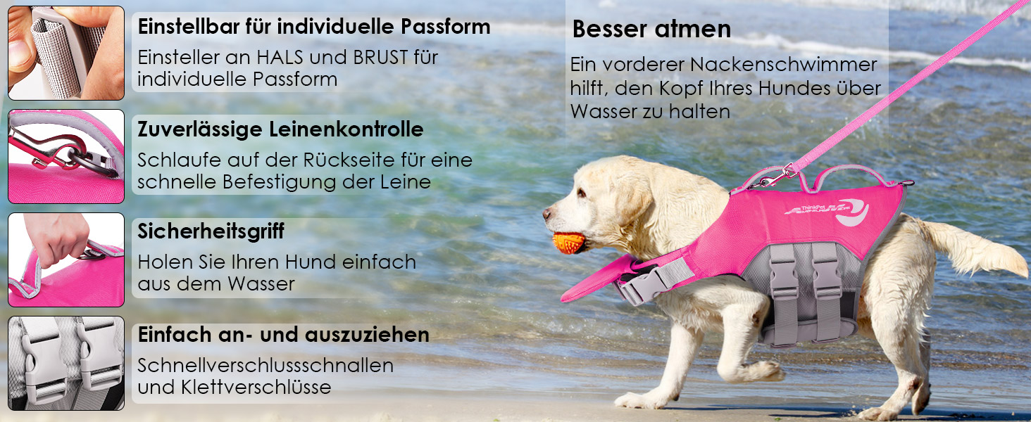 Жилет рятувальний для собак ThinkPet, рожевий, розмір M