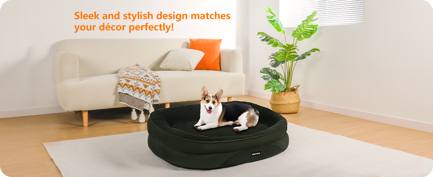 Ортопедичне ліжко для собак, лежанка для собак з підголовником, кошик для собак з неслизьким дном, знімний та пральний, для маленьких та середніх собак, 90 x 71 x 15 см, оливковий колір
