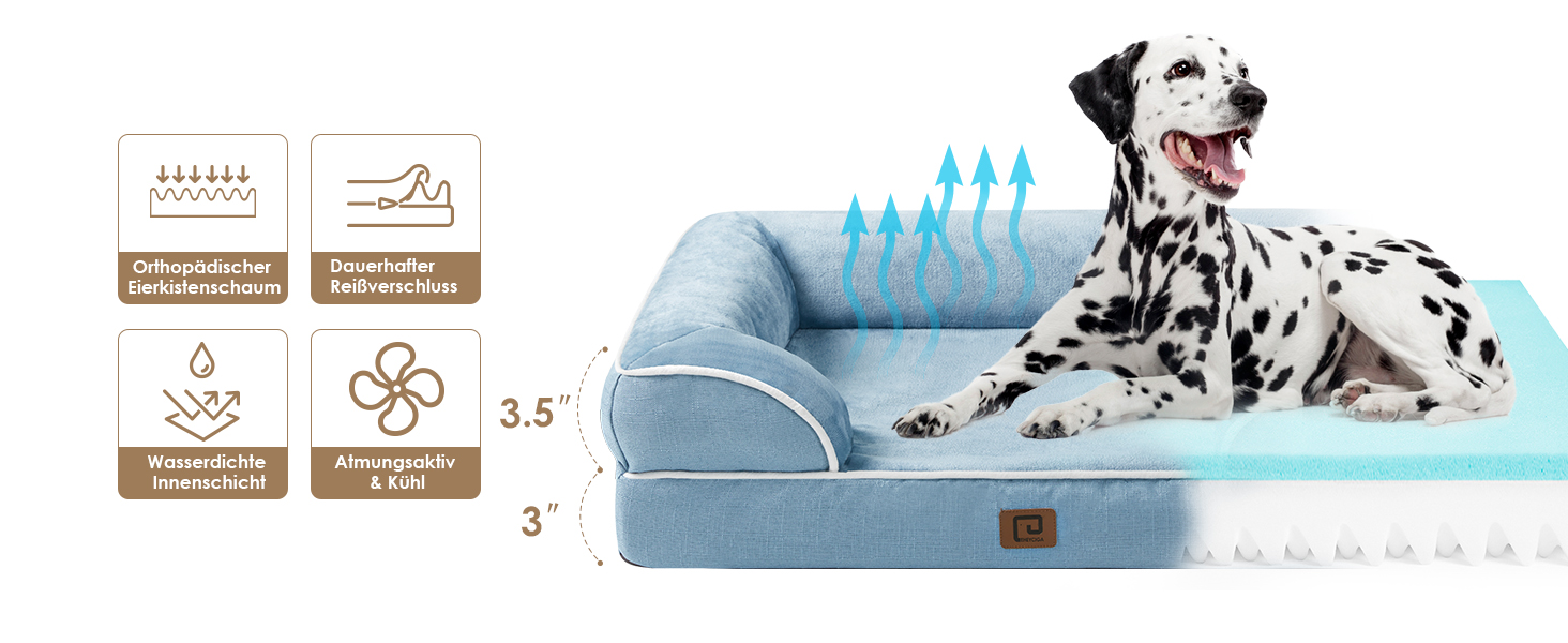 Ортопедичне ліжко для собак великих порід EHEYCIGA, 112x81 см, кошик для собак з Memory Foam, водовідштовхувальне, неслизьке, з високим бортиком, блакитний колір