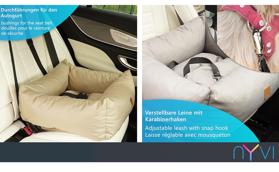 Автомобільний сидіння для собак NYVIPet Julian, 56x51 см, чорний. Водовідштовхувальне, з повідком та кріпленням для авторемня. Підходить для маленьких собак, забезпечує максимальний комфорт. Сертифікат Oeko-Tex Standard 100.