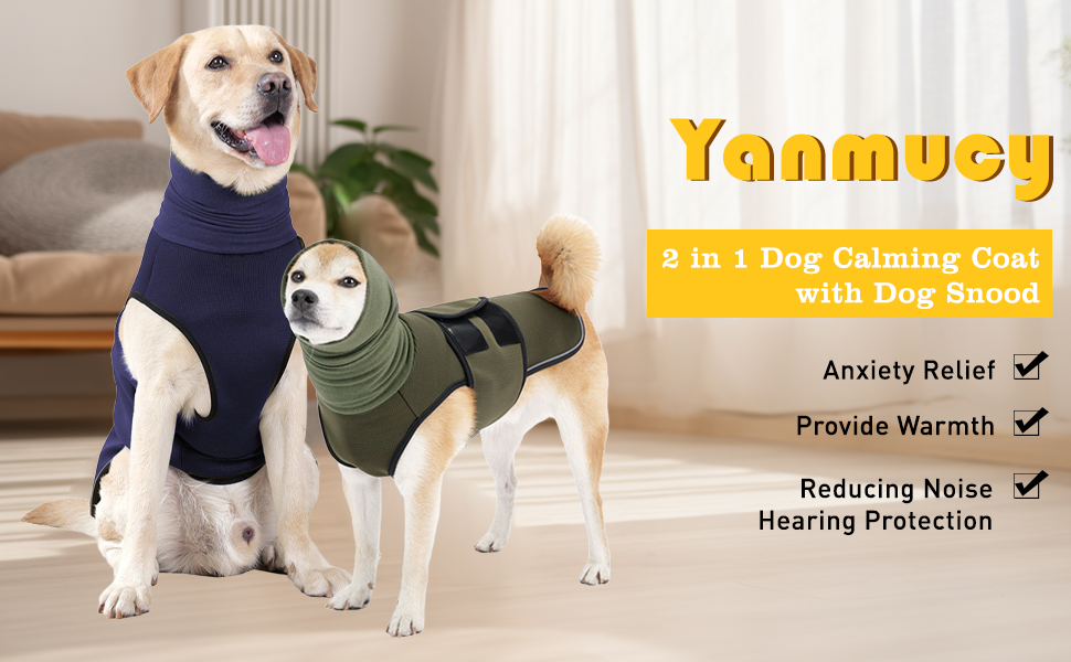 Заспокійливий одяг для собак Yanmucy 2 в 1: куртка для зменшення тривоги з капюшоном та захистом вух. Ідеально для собак, які бояться феєрверків та грози (зелений, M)
