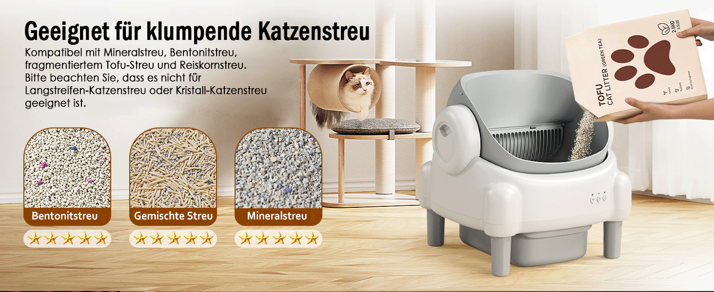 Автоматичний лоток для котів з відкриванням зверху, з керуванням через додаток, датчиком безпеки та 2 рулонами наповнювача, білий та сірий (MN-2) MN-1