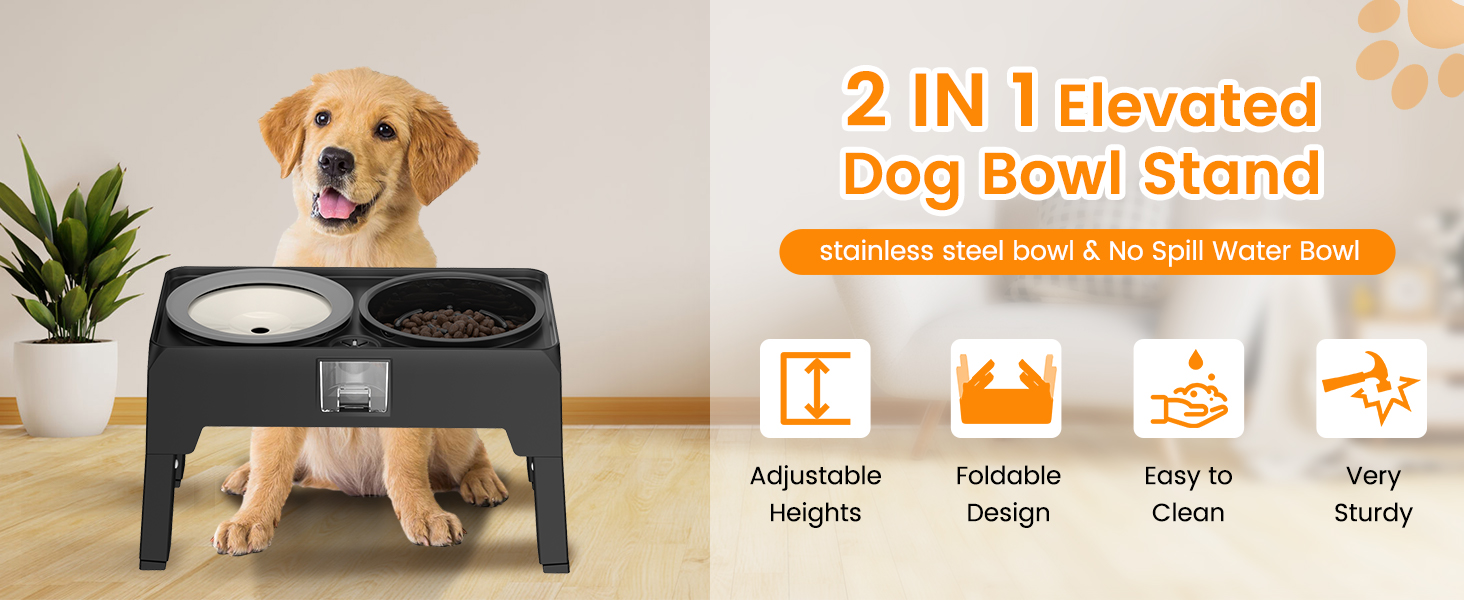 Підвищені годівниці для собак з нержавіючої сталі, без розбризкування, з підставкою, регульована висота, для маленьких, середніх та великих собак та котів
