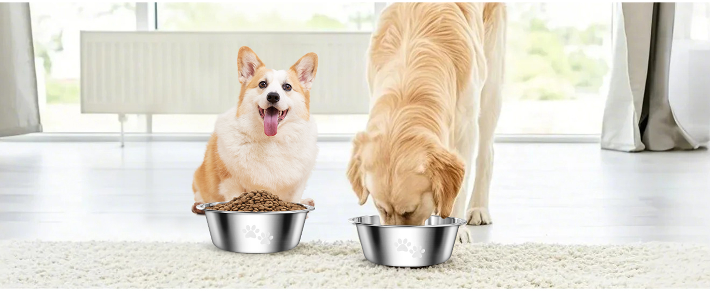 PETTOM Миски для собак з нержавіючої сталі, 2 шт. (3120 мл), миски для корму для собак великих, середніх та маленьких порід, миски для води для собак, антиковзкий силіконовий низ, розмір M - 21 см, сріблясті