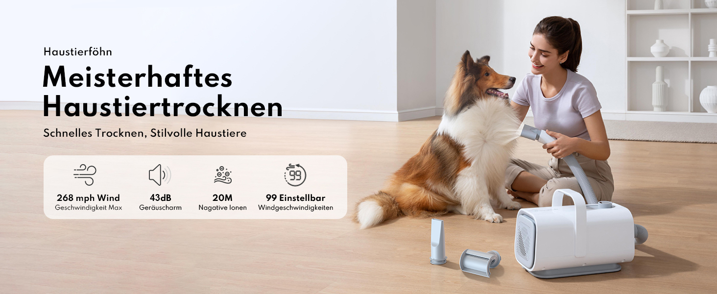 Ультрасушар для собак HomeRunPet Ultraleiser - професійний фен для грумінгу, 99 швидкостей та регулювання температури, 3 насадки