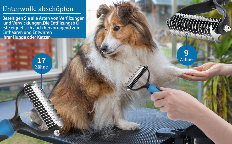 Набір щіток для собак, 5 шт., для грумінгу, самоочищувані, для великих та середніх собак, котів та дрібних тварин, для довгої та короткої шерсті, зменшує випадання шерсті, блакитний
