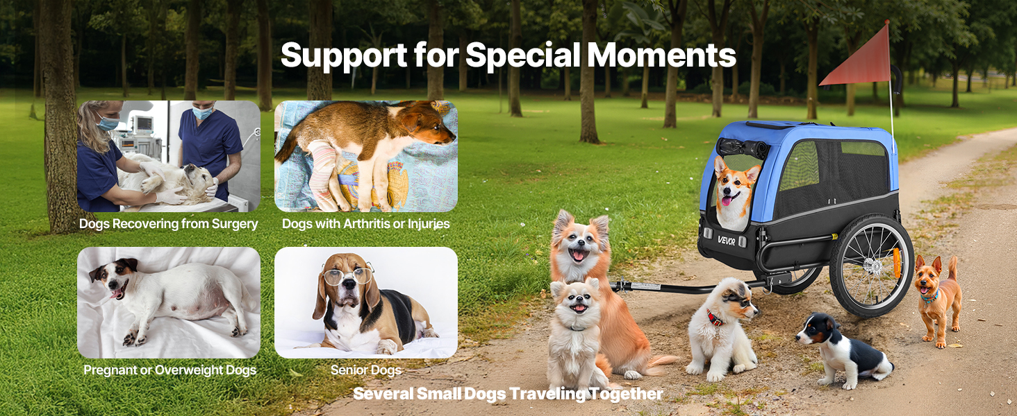 Фаркоп для собак VEVOR, до 30 кг, велосипедний причіп для собак, складаний, універсальний, з відбивачем та прапорцем