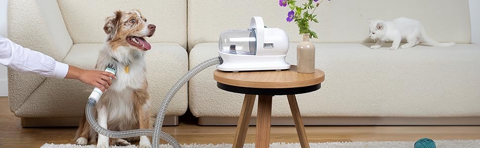 Пылесос H.Koenig PAW400 для шерсті домашніх тварин: собака, кіт. Догляд, стрижка, чистка. 9 насадок, знімний контейнер 1 л, 3 швидкості, білий.