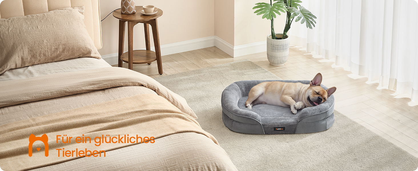 Ліжко для собак Feandrea, ортопедичне, 76x51x18 см, сірого кольору, з водовідштовхувальним шаром, знімний чохол