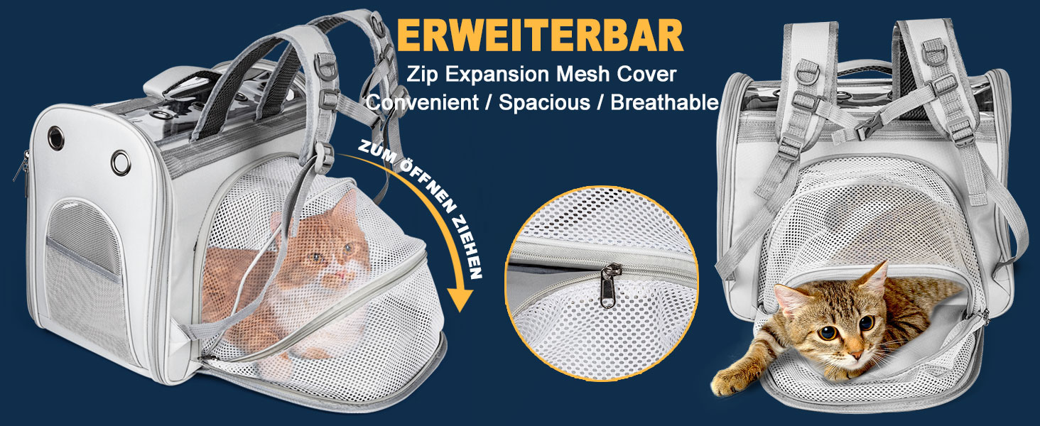 Розширюваний рюкзак для котів та маленьких собак Onebarleycorn, рюкзак-переноска для котів, сірий, до 8 кг