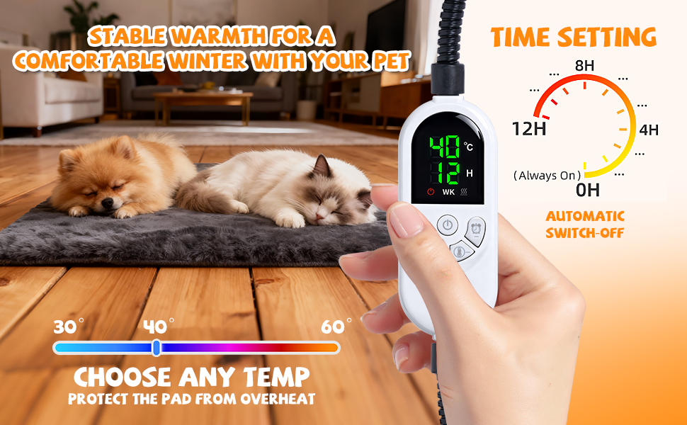 Килимок грілка для котів та собак Qoosea, електричний, 45x45 см, регулювання температури 30-60°C, таймер, водовідштовхувальний, знімний чохол