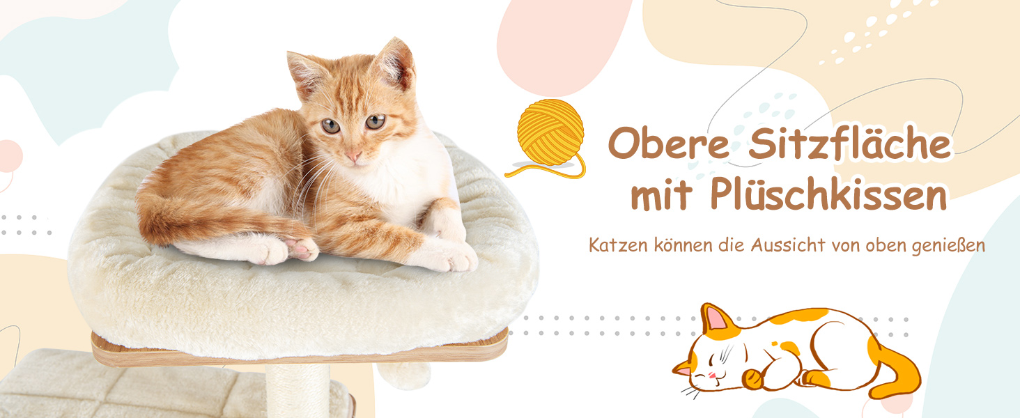 Дерев'яний кігтеточки COSTWAY 163 см, 6-ярусний, з 2 печерами, 2 килимками та 3 іграшками, для котів, бежевий+натуральний колір