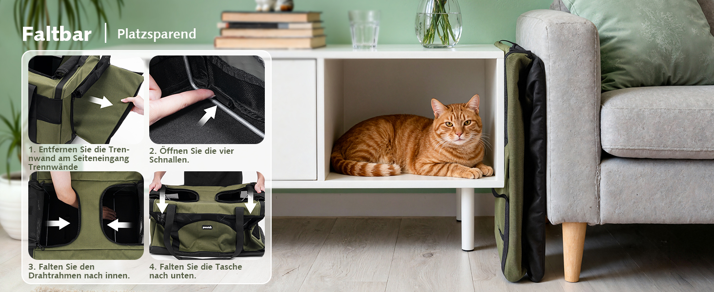 Транспортна переноска для котів Pecute – переноска-сумка для 2 котів, сіра, складана