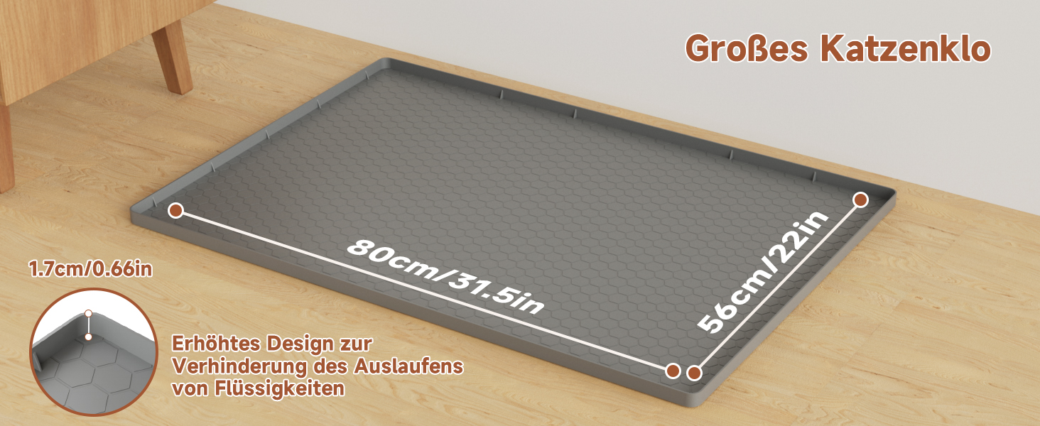 Килимок під лоток для котів 80x56 см, силіконовий, водонепроникний, легко миється, неслизький - сірий