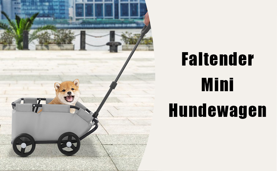 Візок для собак, складаний, Mini, сірий. Візок-хазяйка для маленьких собак та дітей, для подорожей, з регульованою ручкою, 53-76 см, кут 45°, до 7.5 кг, 86x51x35 см