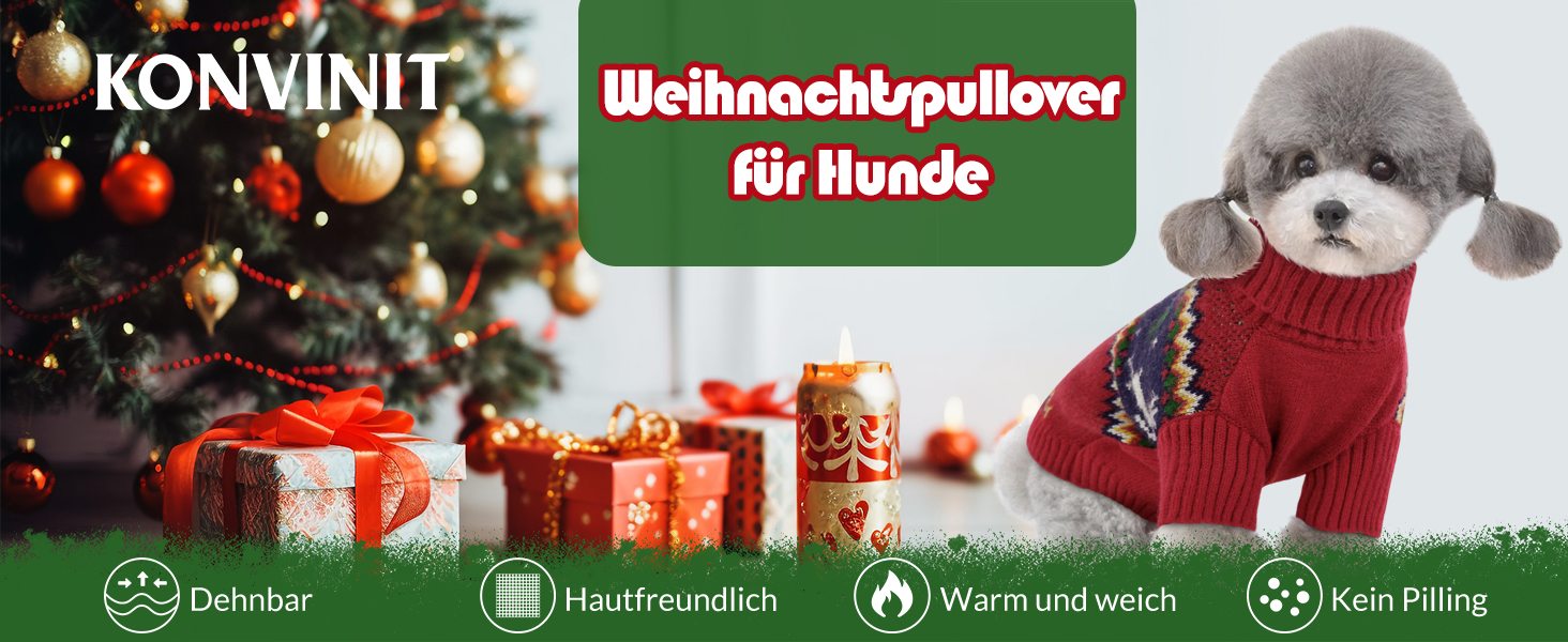 Теплий святковий пуловер для собак на Новий Рік: теплий, м'який, для малих та середніх порід, ідеальний для котів та собак, червоний, розмір M (44см)