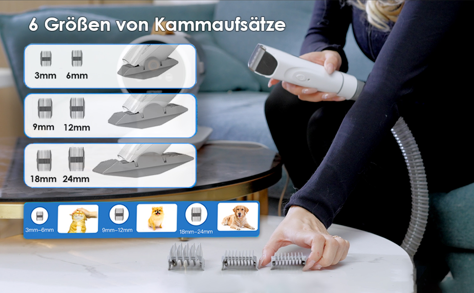 Електронська машинка для стрижки собак AstroPet з пилососом, тиха машинка для грумінгу з 5 насадками для собак та котів, контейнер для пилу 2 л