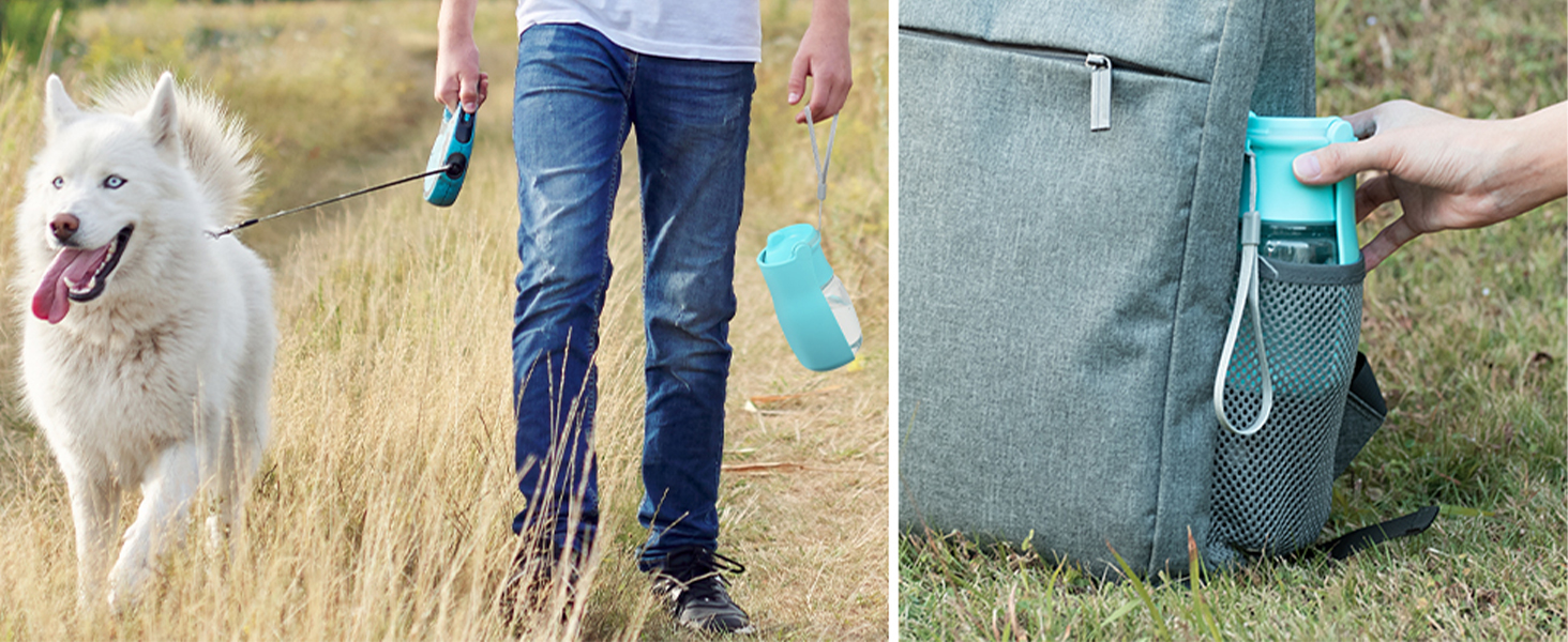 Водяна пляшка для собак на прогулянку 570 мл або 350 мл. Пляшка-поїльник для цуценят, собак маленьких, середніх та великих порід. Вода в дорозі (Блакитний)