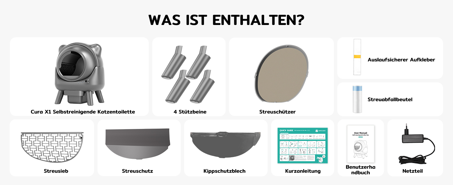 Автоматичний лоток для котів Cura X1: самоочищення, 80+8л, сенсори, контроль через додаток, для кількох котів
