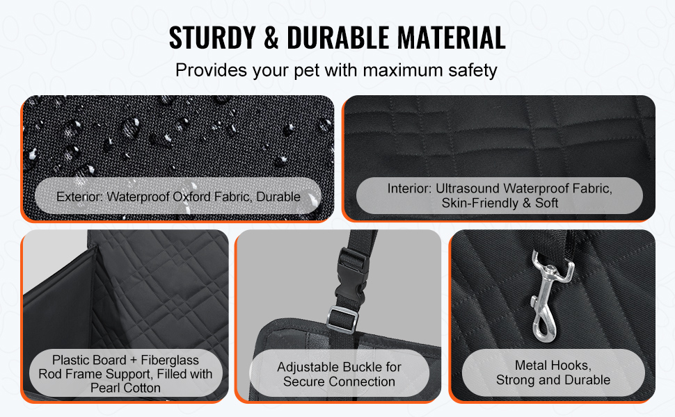 Автокрісло для собак VEVOR: підняття, безпечна мотузка, бавовняна підкладка, до 12 кг (Чорний)