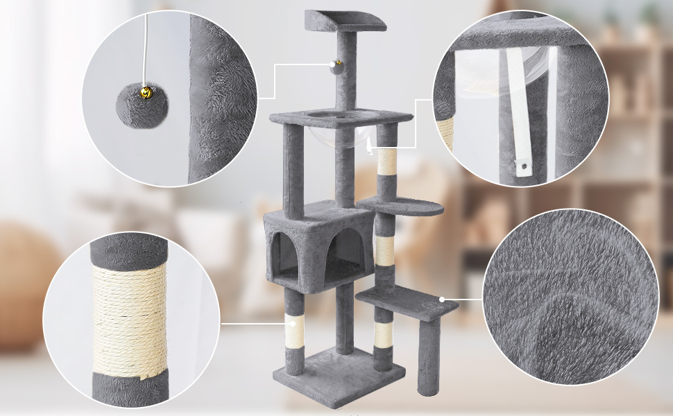 Когтеточка для котів Vounot XXL 215 см, багатоярусна, з гамаком та корзиною, сірого кольору