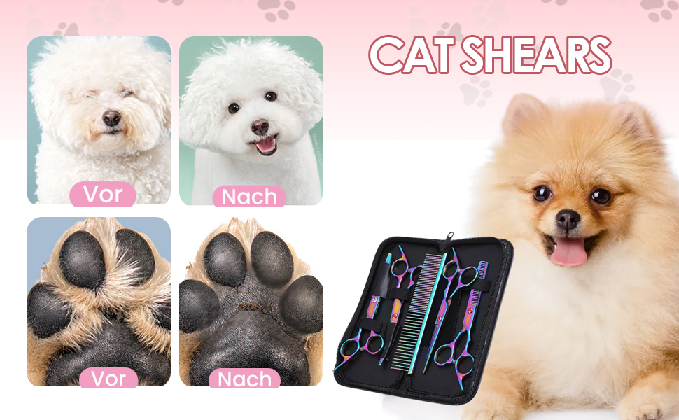 Набір ножиць для грумінгу собак та котів 6 шт. з нержавіючої сталі, кольорові, для догляду та видалення шерсті