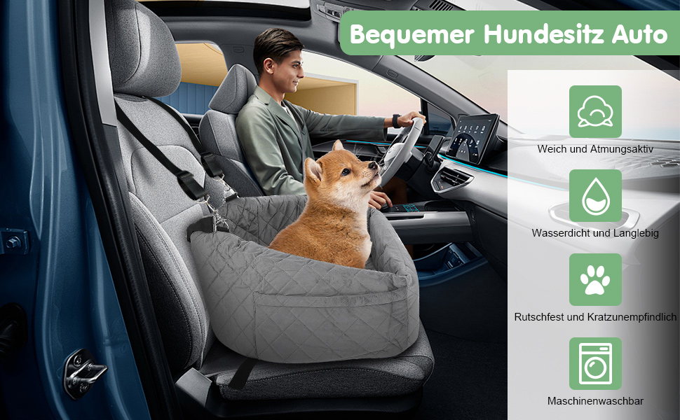 Автомобільний лежак для собак на заднє сидіння, 50x52x28 см, сірий. Лежак для собак у машину з кріпленнями, водовідштовхуючий, для маленьких та середніх порід