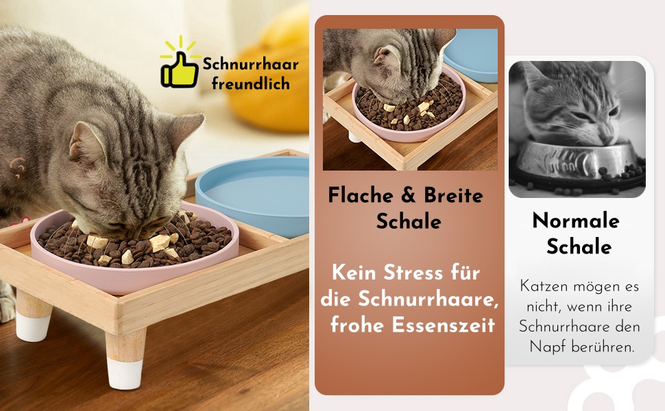 Підвищена годівниця для котів JAZUIHA з 2 широкими мисками, станція для годування з дерев'яною підставкою та силіконовою мискою, діаметр 18 см