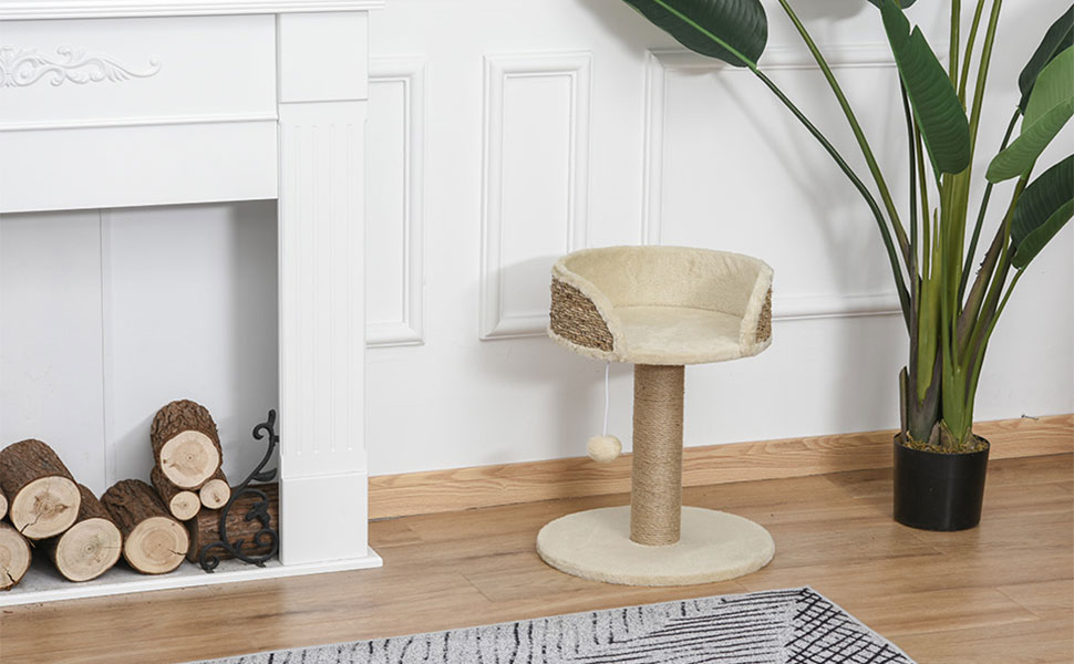 Кігтеточка PawHut для котів 49 см: кігтечопляльний комплекс з іграшкою, сизалеві стовпи, платформа, для маленьких котів (колір кавовий)