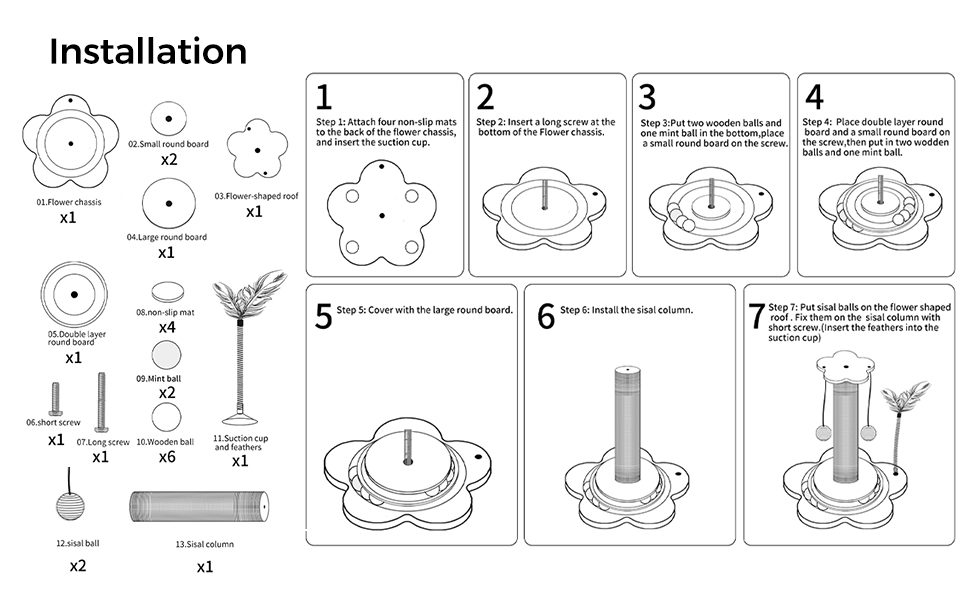 Іграшка для котів Accmuzzy 4 в 1: дерев'яна, з сизалевим мотузком, когтеточка з підвісними м'ячиками та котячою м'ятою (29 x 46 см)