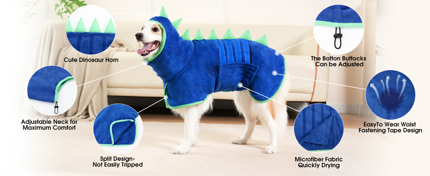 Рушник для собак з мікрофібри, швидковисихаючий, регульований, надпоглинутий, для середніх та великих собак, легко одягається (Сіро-зелений, XXL)