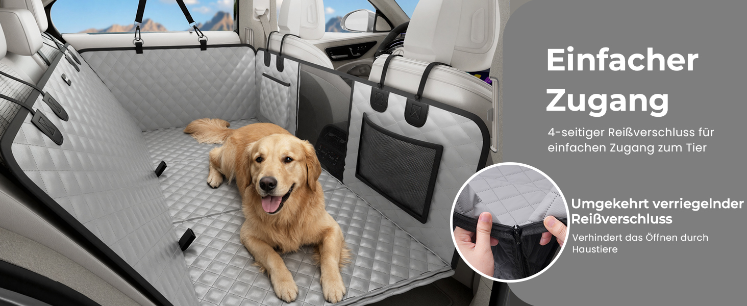 Плед для собак у машину Pecute з жорсткою основою, 133*62 см, сірий. Захист сидіння, антиковзаюча поверхня, до 150 кг. 3-в-1: збільшення сидіння, чохол, сітка для собак. Водонепроникний, антицарапин, текстура софи.