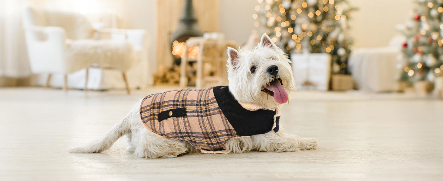 Теплий зимовий одяг для собак: флісовий зимовий одяг, куртка для маленьких, середніх та великих собак. Тепла куртка-пуловер для собак з отвором для повідка, підходить для активного відпочинку в приміщенні та на вулиці. Колір: бежевий, візерунок: в клітинку, розмір: L.