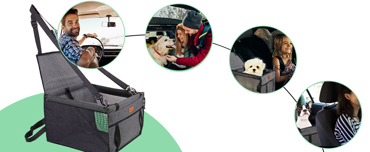 Автокрісло для собак - автокрісло для маленьких собак з ременем, водонепроникне, стабільне, для заднього та переднього сидіння, чорно-сірий (з PVC-трубою)