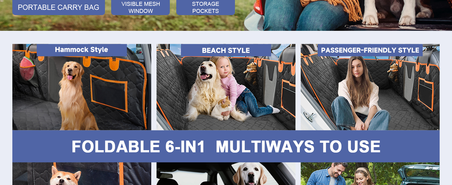 Захист для заднього сидіння автомобіля для собак - килимок для собак з твердим дном, 181 кг, водонепроникний захист сидіння для собак з сіткою, чорна гамак для собак для великих позашляховиків, позашляховиків, чорний з помаранчевим, L (147×75 см)