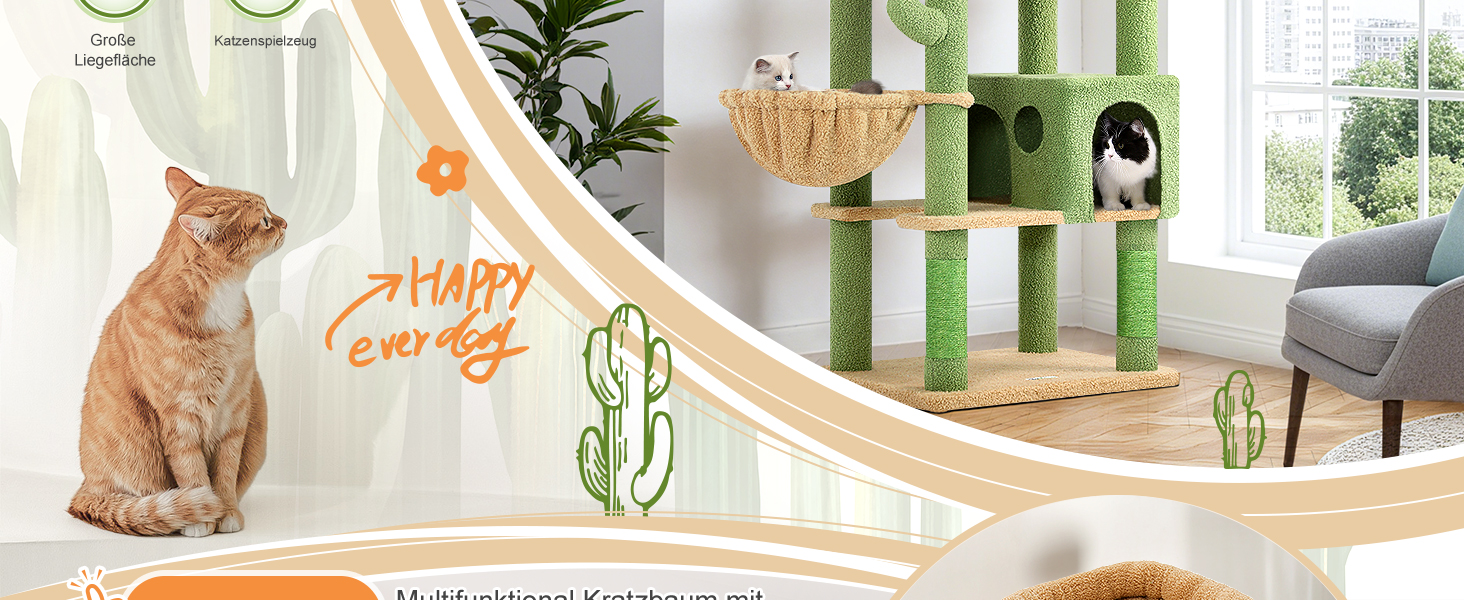 Драбина-кіготь Globlazer XXL, 209 см, з 3 м'якими сидіннями, 2 будиночками, 2 кошиками, великою платформою, іграшками для котів. Стабільна для 3-5 котів.