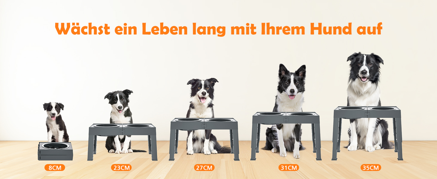 Набір мисок для собак X-BEN 3-в-1: миска для води з захистом від пролиття 1.4L, миска від захлипування 1L, годівниця з 5 рівнями регулювання висоти, для середніх та великих собак, антиковзаюча, сіра