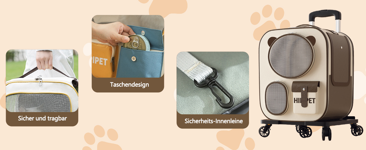 Рюкзак для тварин Galatée з колесами, зручний рюкзак для котів з знімними колесами, ролер-переноска для тварин, рюкзак для собак, ідеальний для подорожей/походів/відпочинку на природі (Блакитний)