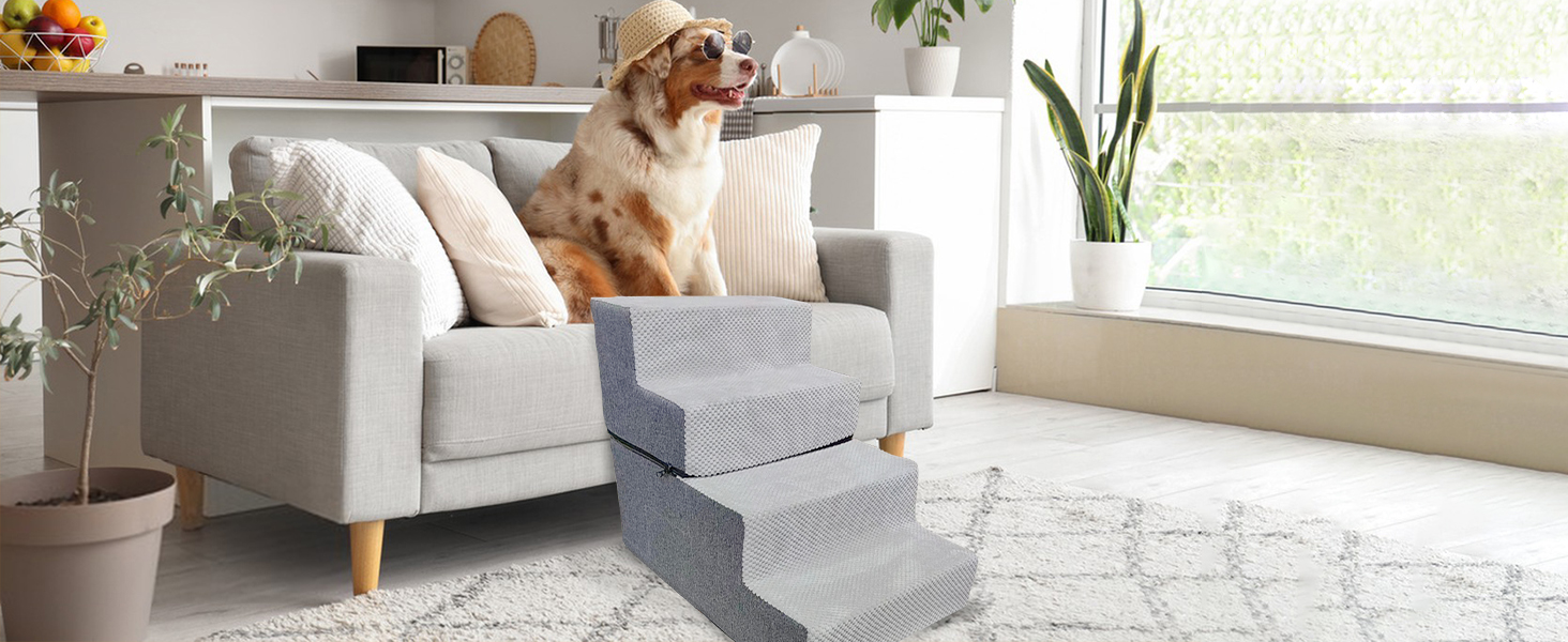 Сходинки для собак та котів Galatée - 4 сходинки, неслизькі, для високих ліжок та диванів, знімний, пральний чохол