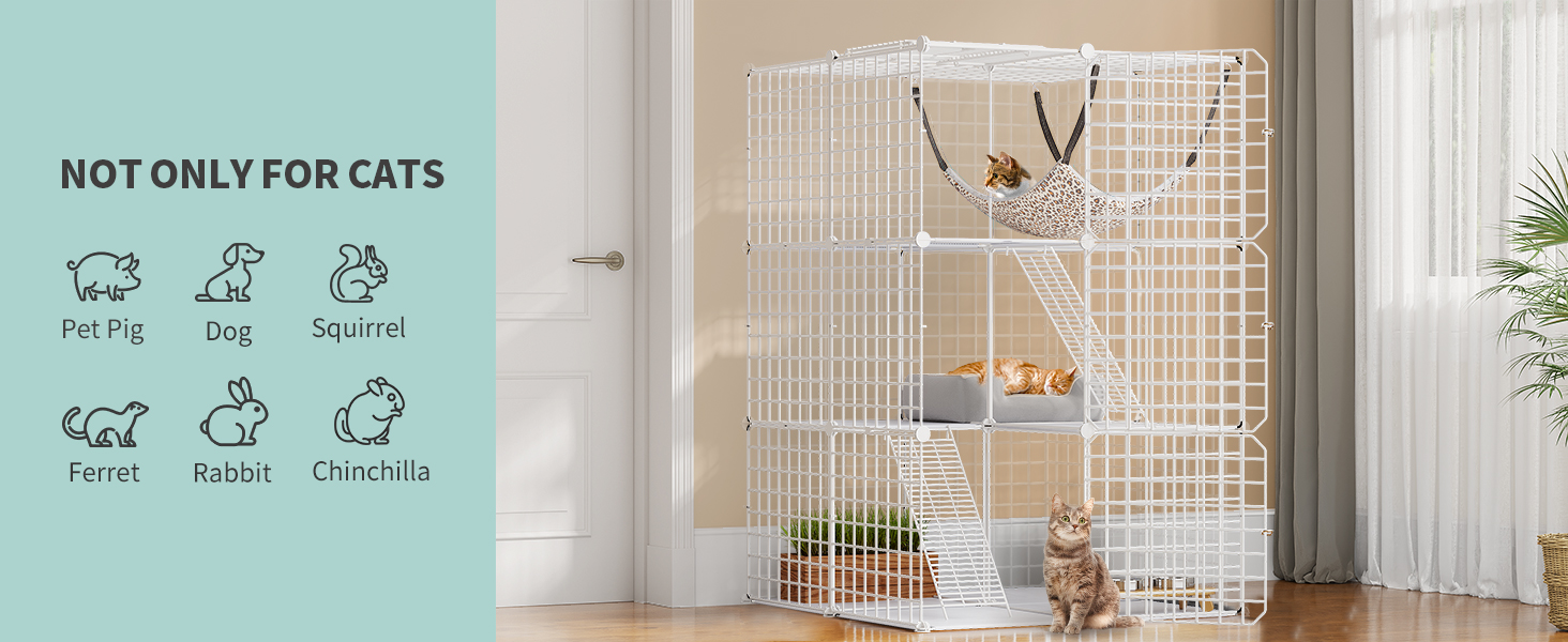 Клітка для котів YITAHOME для дому та вулиці з міцного металевого дроту, DIY-клітка для котів Catio з 2 дверцятами, 1 сходинкою, металевий вольєр для котів, 2-ярусна клітка для котів, кроликів, біла, 71x71x71 см