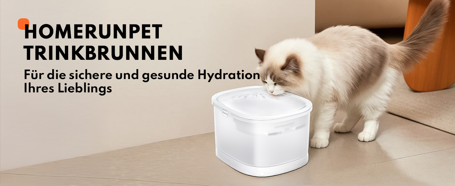 Фонтанчик для котів Homerunpet: тихий, 2.5л, бездротовий, з професійним фільтром, миється у посудомийній машині