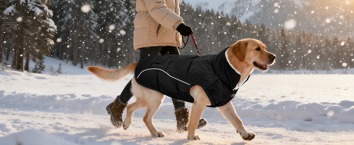 Зимовий одяг для собак SlowTon: теплий пуховий одяг для собак, куртка від снігу з відбиваючими смужками та кишенями, водонепроникний жилет для маленьких та середніх собак, чорний, розмір S