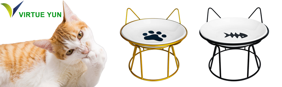 Котлові миски для котів, 2 шт. з підняттям, керамічні, з металевим підставкою, захист шиї, годівниця для котів