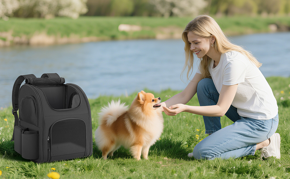 Рюкзак для тварин до 10 кг з сіткою, чорний: зручний та дихаючий для собак та котів