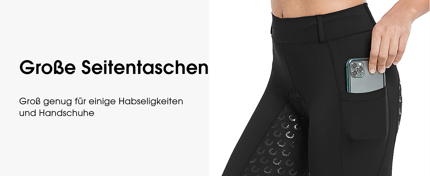 Легінси для верхової їзди FitsT4 для жінок, сірі, з силіконовою підкладкою, кишенею для телефону та петлями для ременя (розмір M)